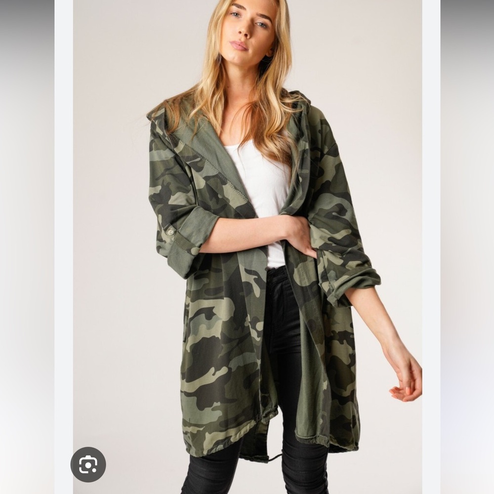 Mystree Camouflage Patterned Long Duster Cardigan Lightweight Jacket S Like New